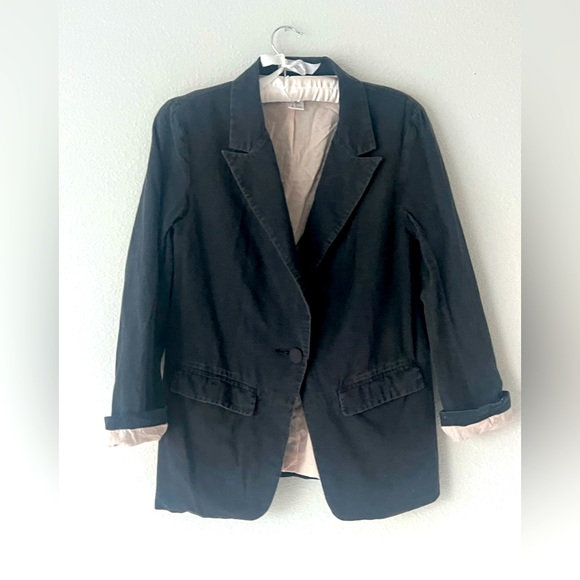 || ESLEY DISTRESSED BLAZER || BLACK with PINK LINING || - Picture 1 of 5